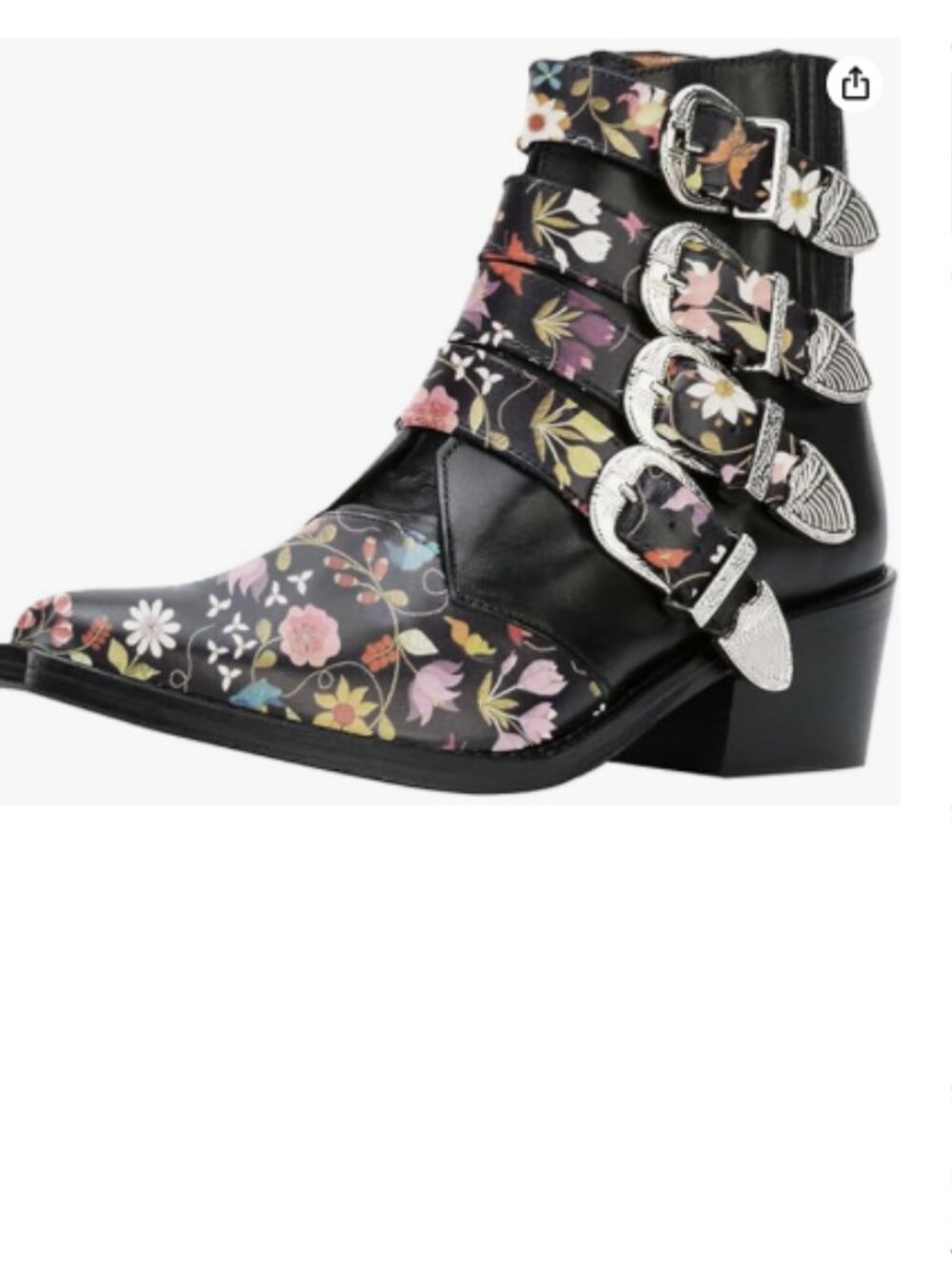 FOWT Floral Platform Pointed Toe Ankle Boots Block Low Heel Buckle Strappy Shoes